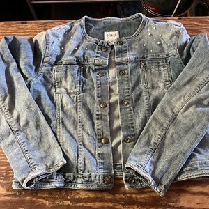 Guess Los Angeles Denim Jacket Rhinestone and Pearl Embellishment Girls Size 14